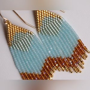 Sage’s Aura | Sky Blue + Amber | Handmade Beaded Earrings NWOT